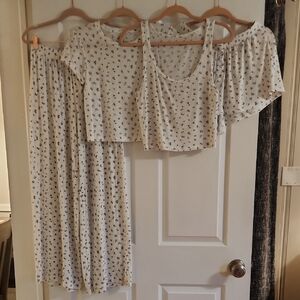 Aerie 4 Piece Superchill Ribbed Modal Pj Set Size S